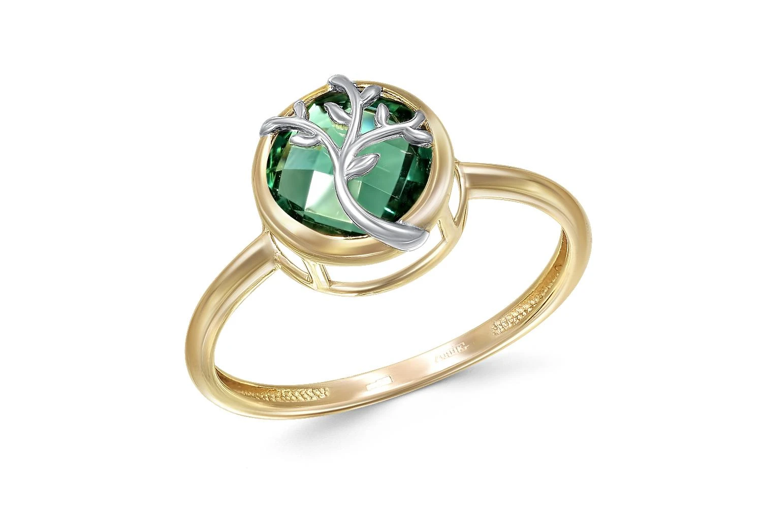 Кольцо Веточка из жёлтого золота с кварцем