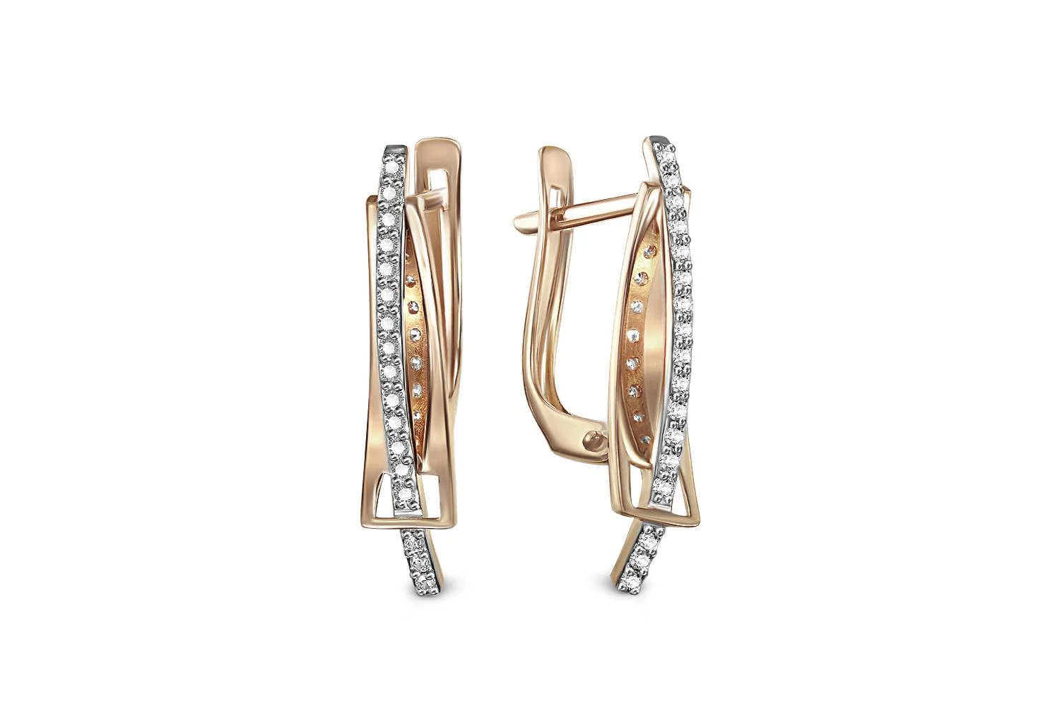 Серьги из красного золота с 34 фианитами