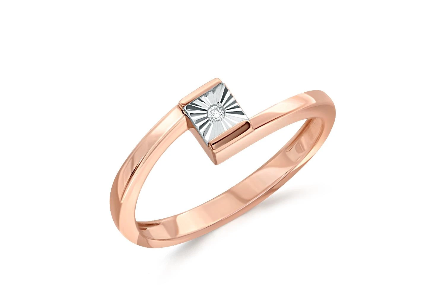 Кольцо Квадрат из красного золота с бриллиантом