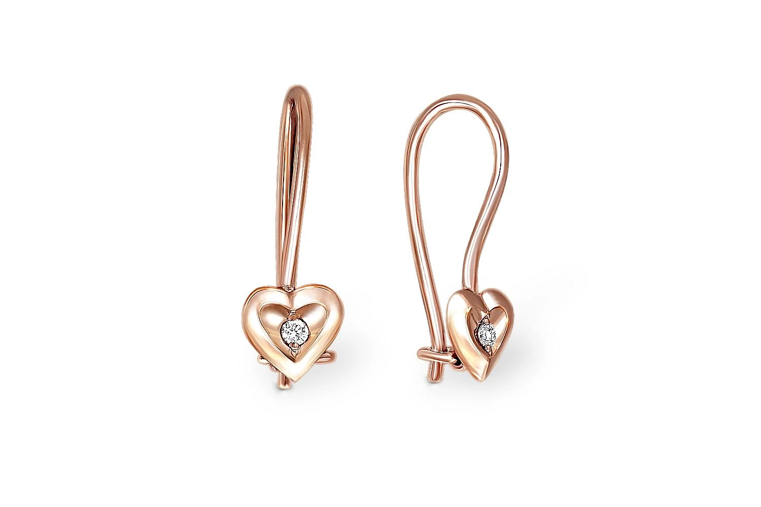 Детские серьги Сердца из красного золота с 2 бриллиантами