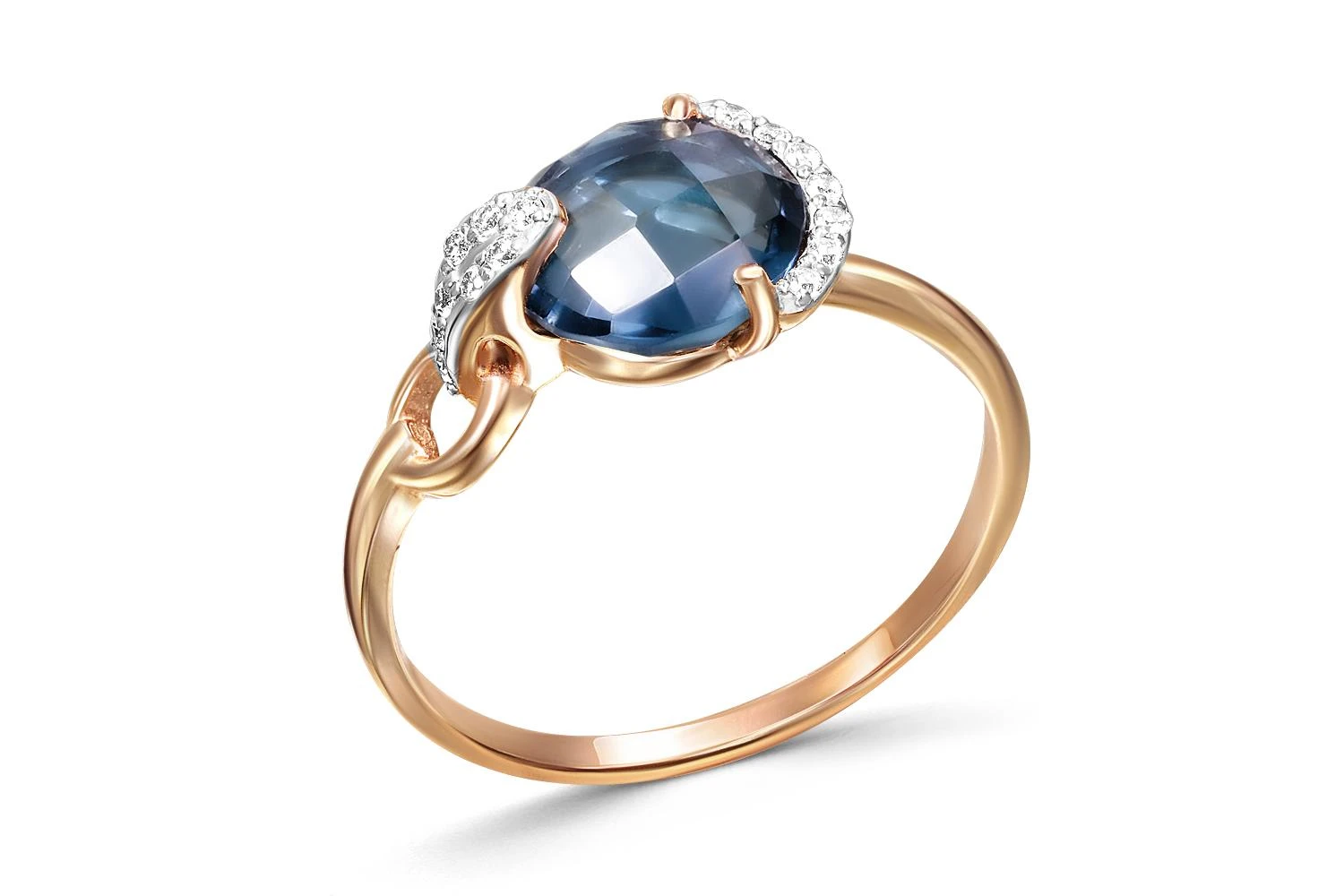 Кольцо из красного золота с топазом лондон и 15 фианитами