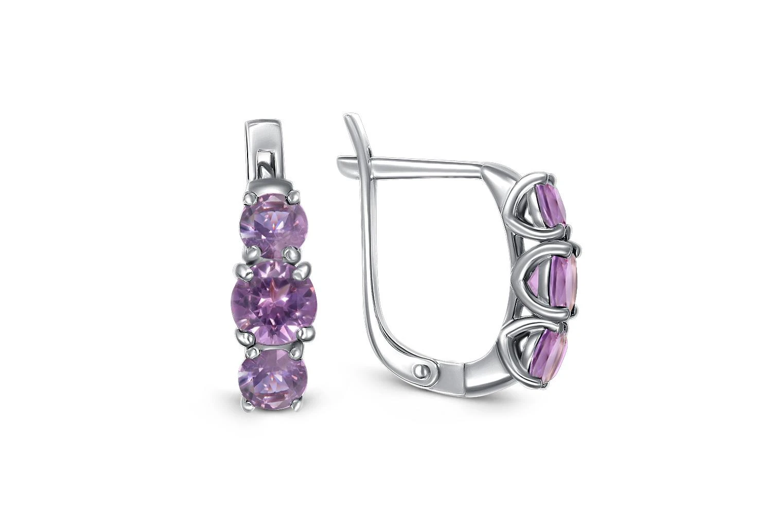 Серьги из белого золота с 6 аметистами