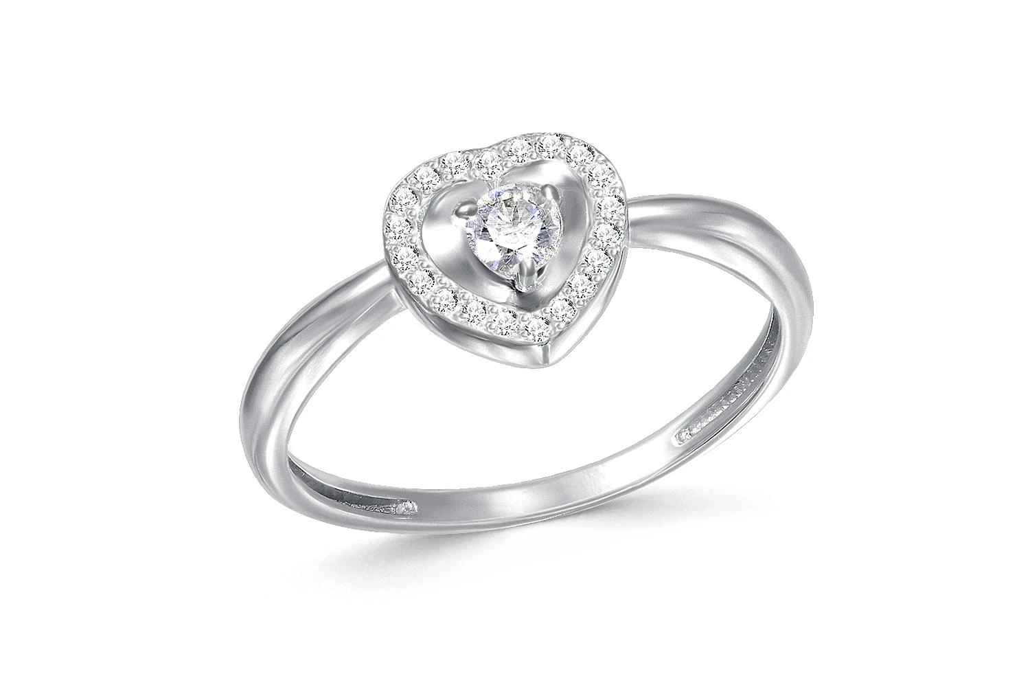 Кольцо Сердце из белого золота с 21 бриллиантами