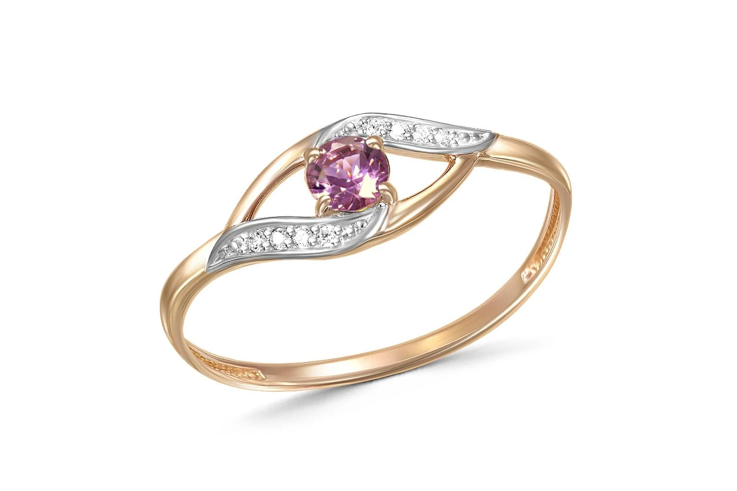 Кольцо из красного золота с родолитом и 8 фианитами