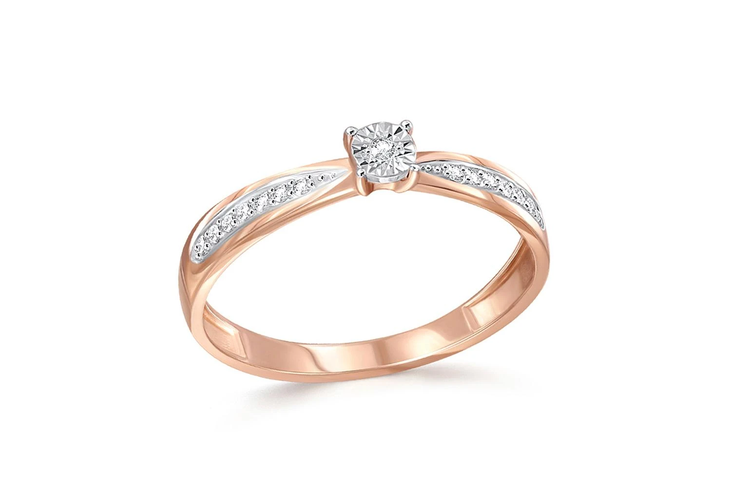 Кольцо из красного золота с 15 бриллиантами