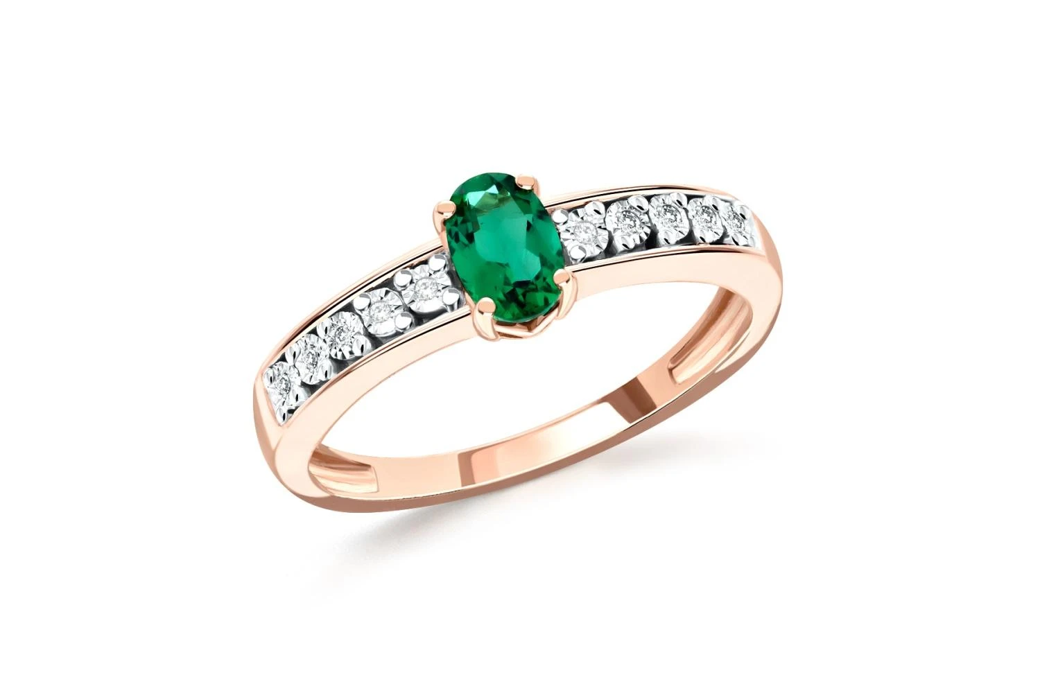 Кольцо из красного золота с изумрудом и 10 бриллиантами