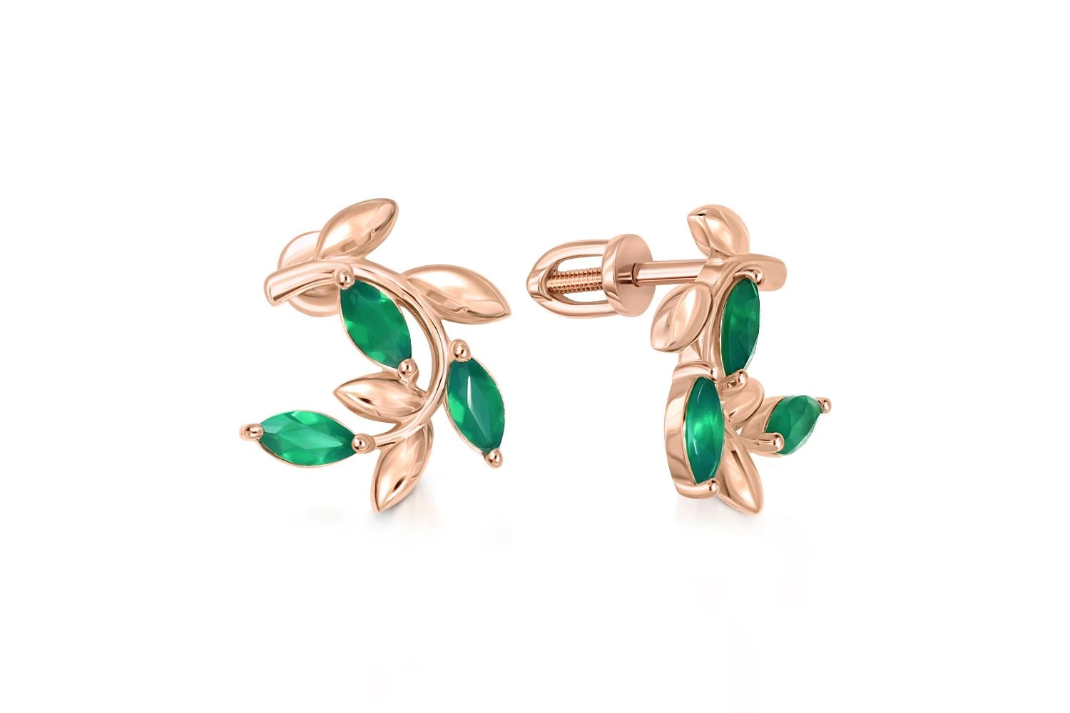 Серьги-пусеты Веточки из красного золота с 6 агатами