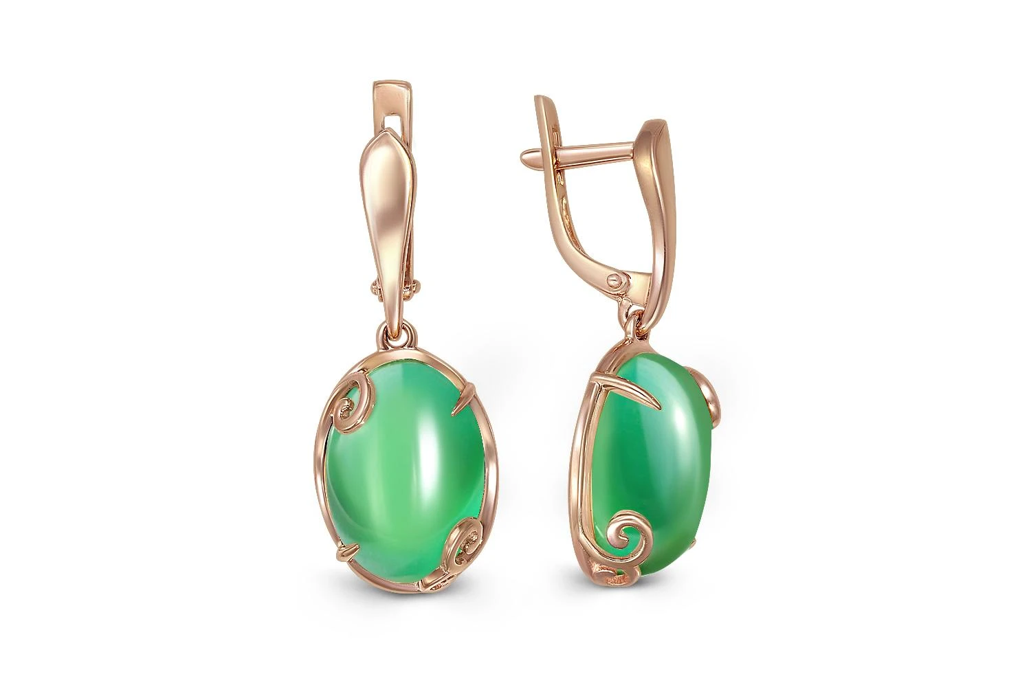 Серьги из красного золота с 2 хризопразами