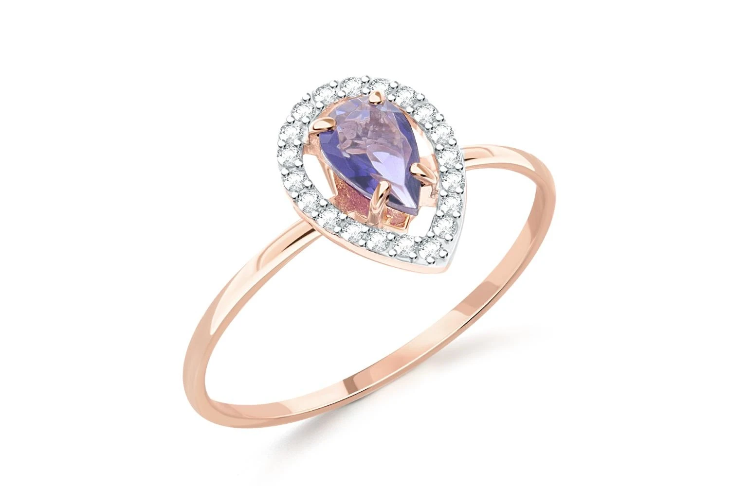 Кольцо из красного золота с иолитом и 20 фианитами