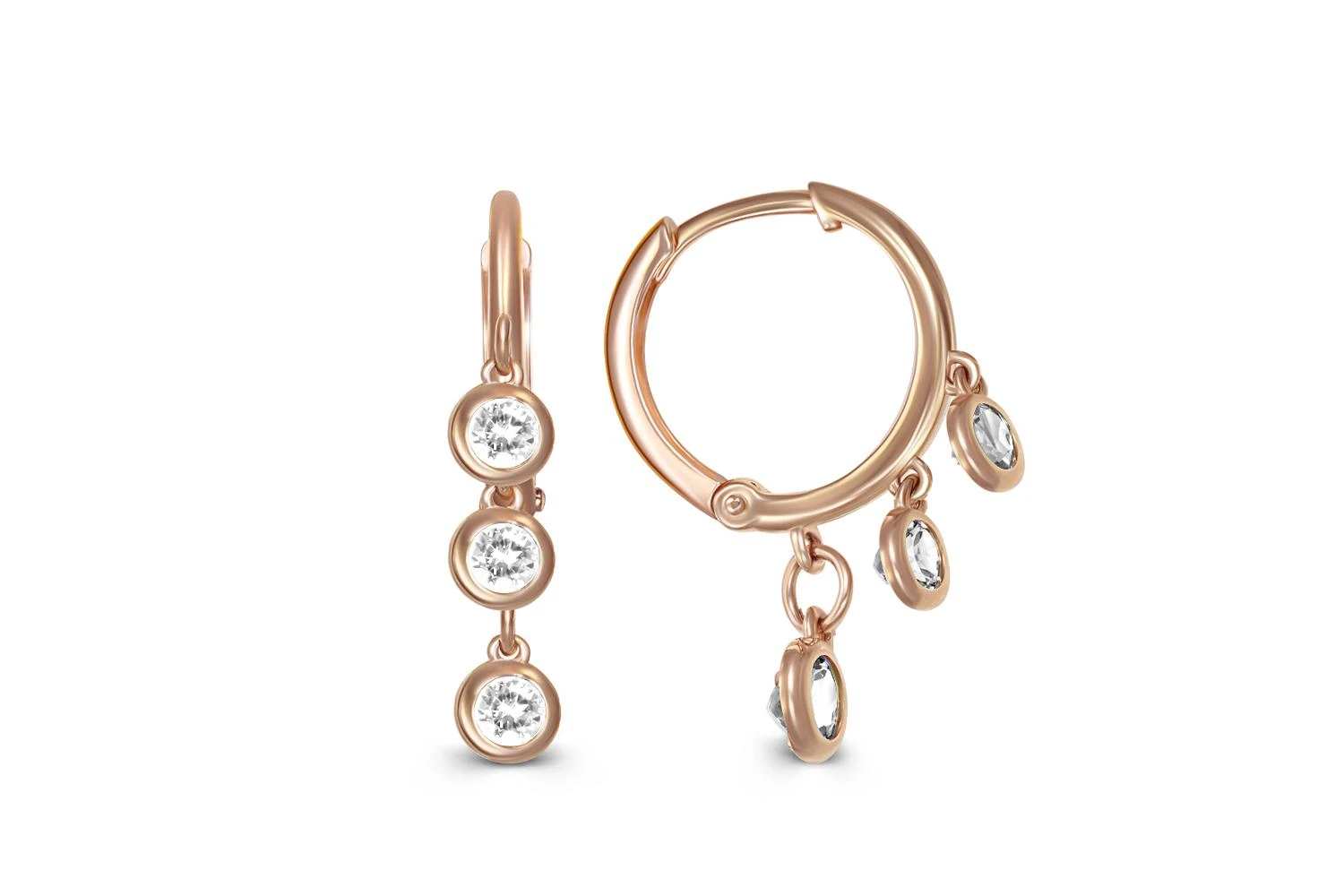 Серьги из красного золота с 6 фианитами