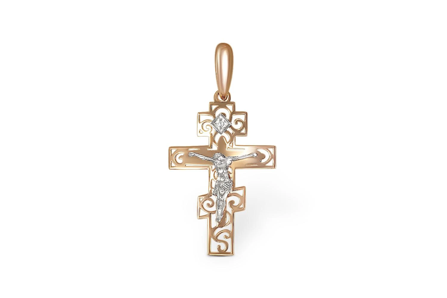 Крест из красного золота с фианитом