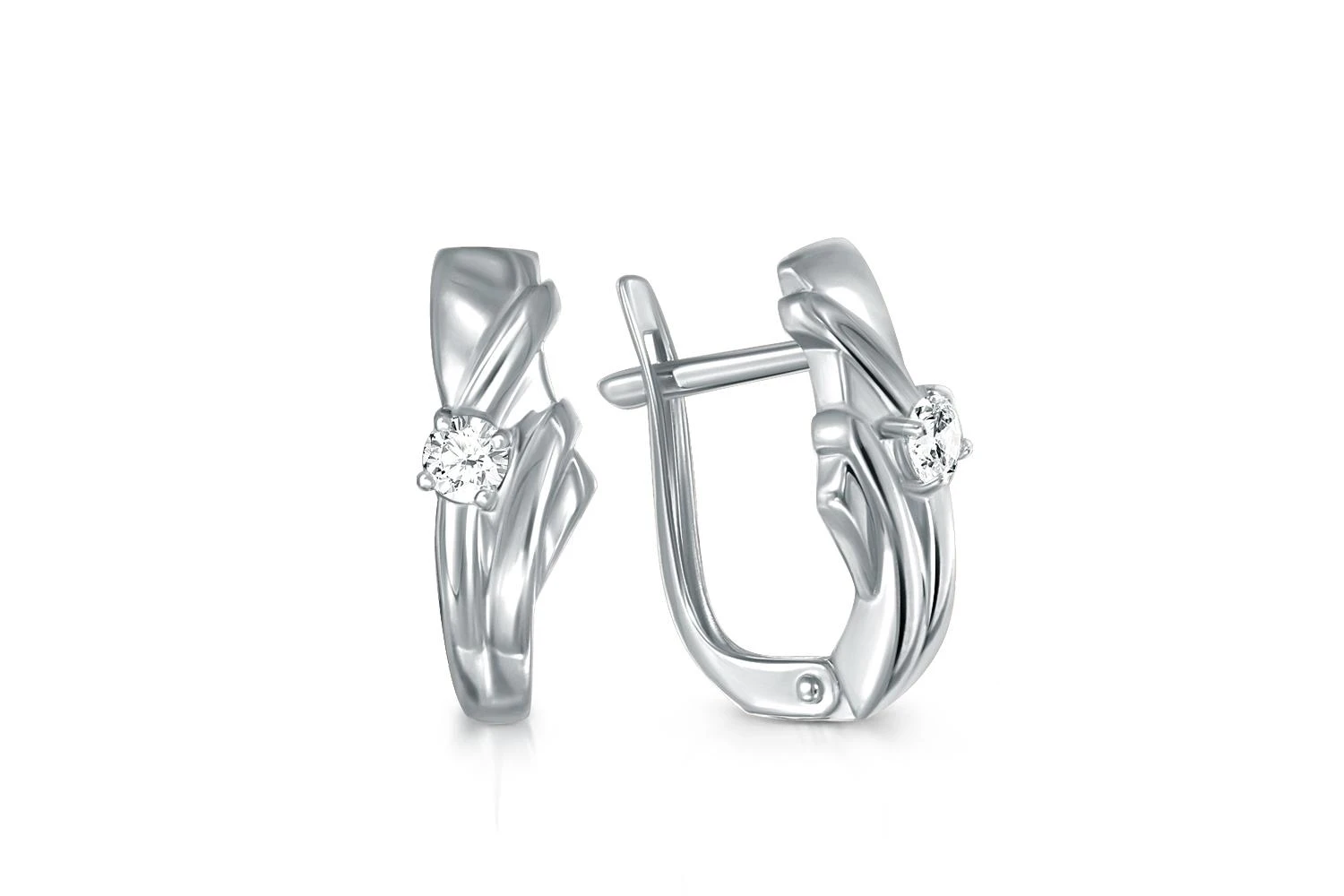 Серьги из белого золота с 2 фианитами