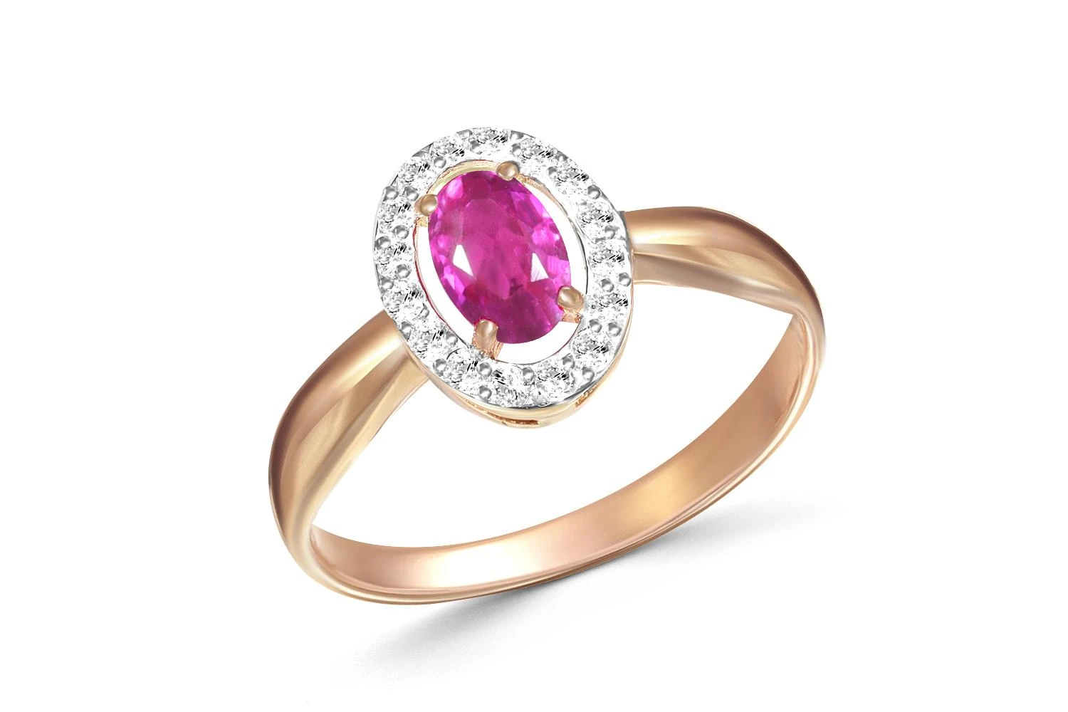 Кольцо из красного золота с рубином и 16 бриллиантами