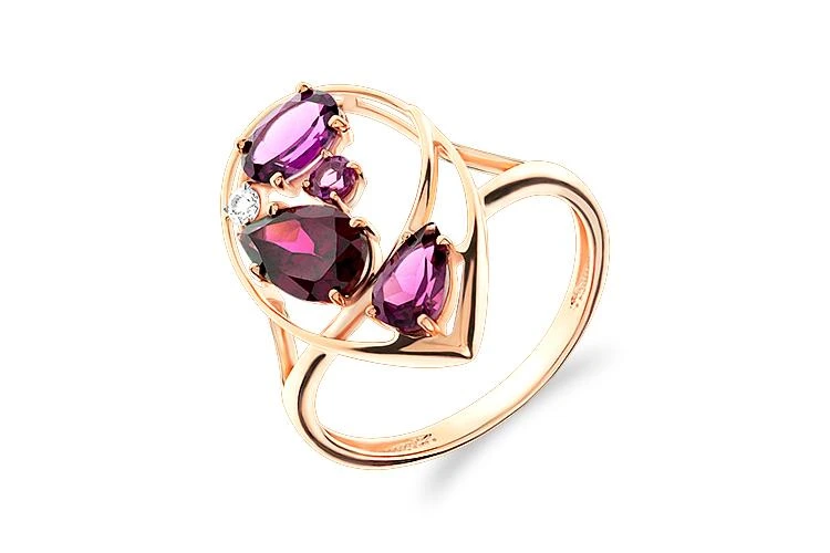 Кольцо из красного золота с 5 аметистами