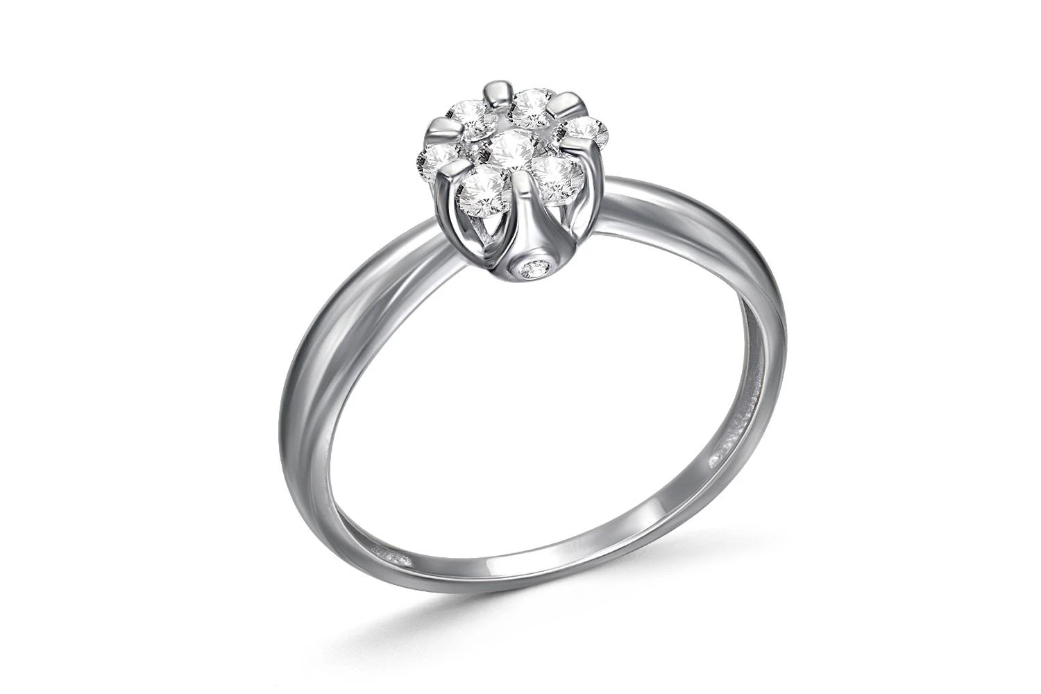 Кольцо Малинка из белого золота с 9 бриллиантами