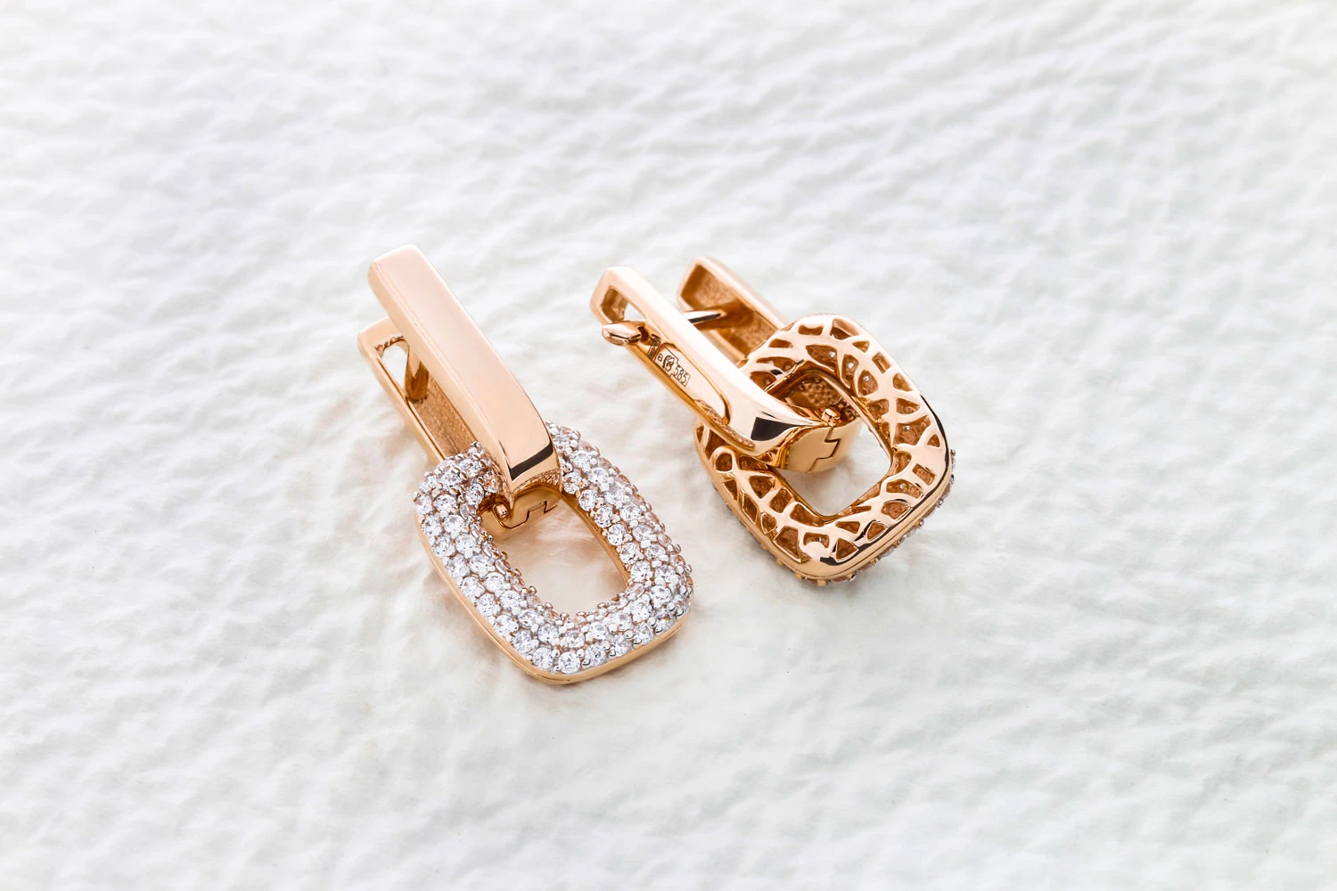 Серьги-трансформеры из красного золота с 156 фианитами