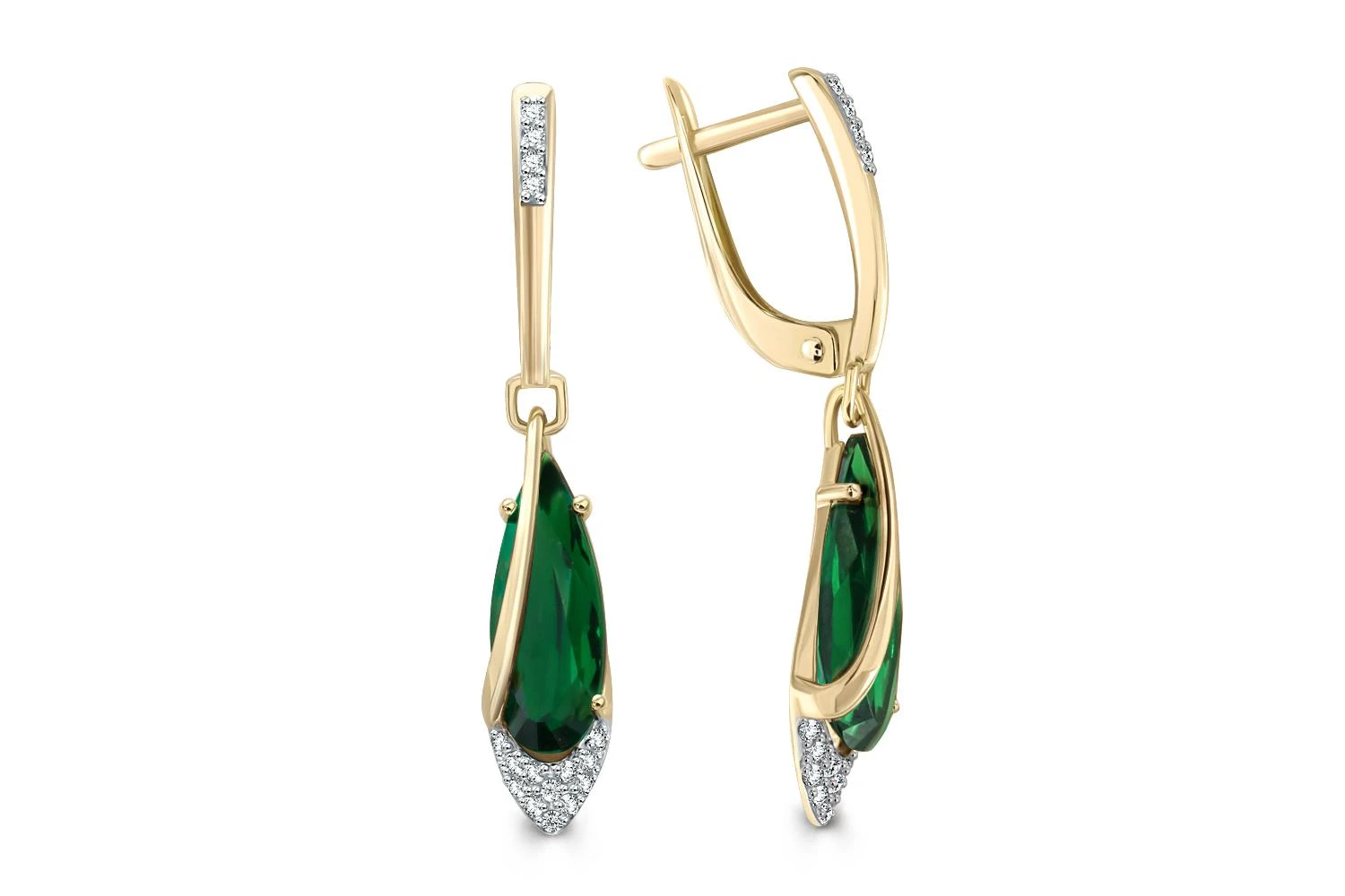 Серьги из жёлтого золота с 2 наноситалами и 32 фианитами