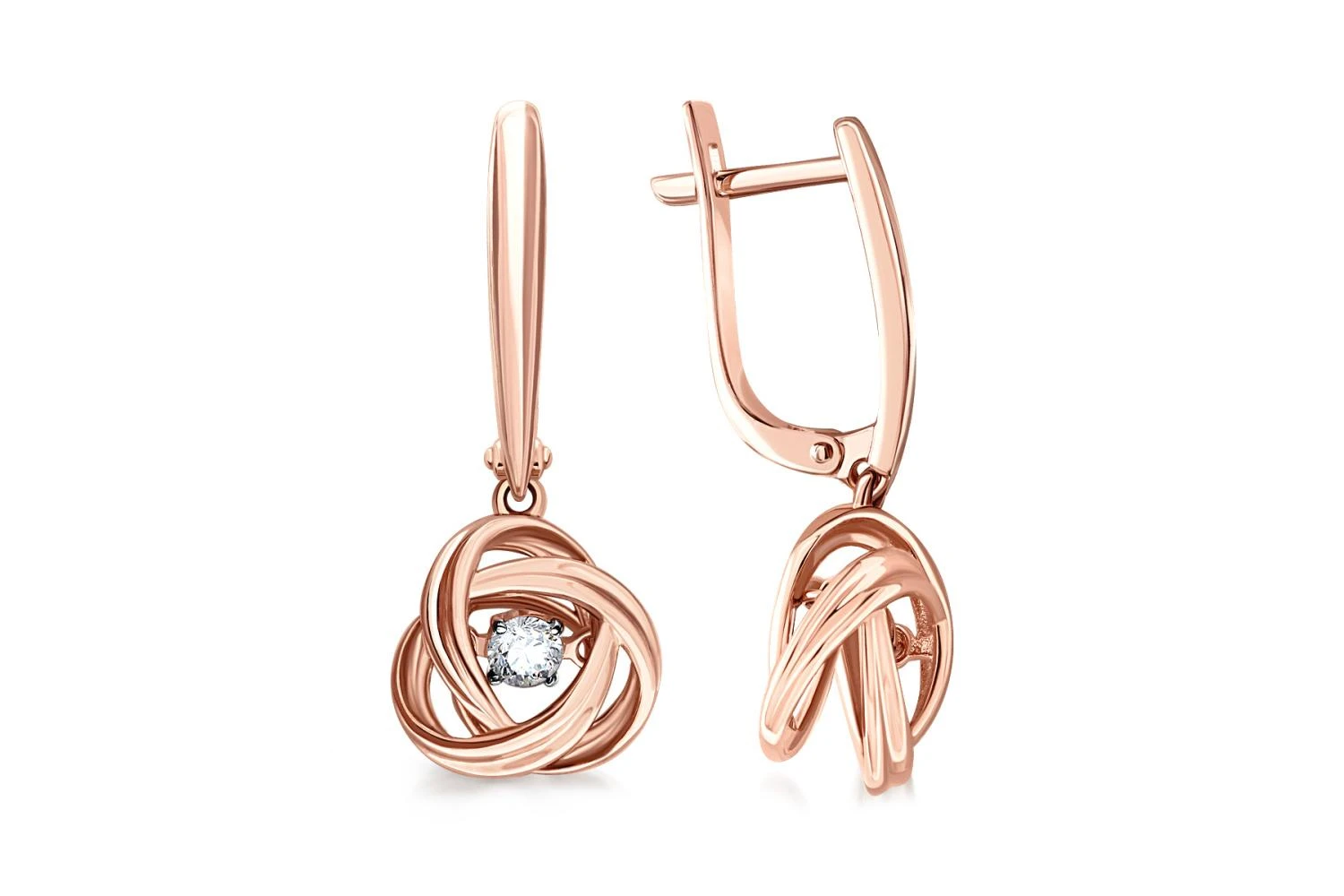 Серьги из красного золота с 2 фианитами