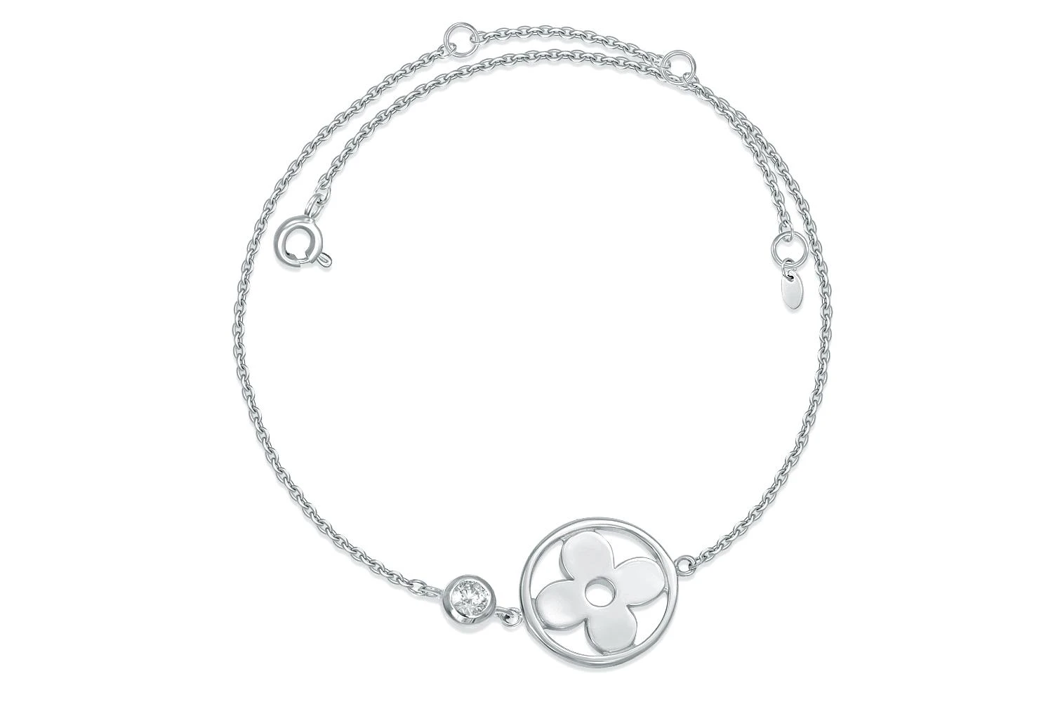 Колье Клевер из белого золота с фианитом