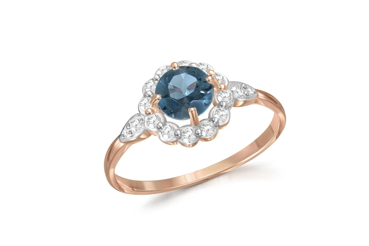 Кольцо Цветок из красного золота с топазом лондон и 16 фианитами