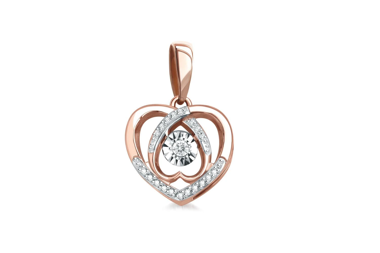 Подвеска Сердце из красного золота с 20 бриллиантами