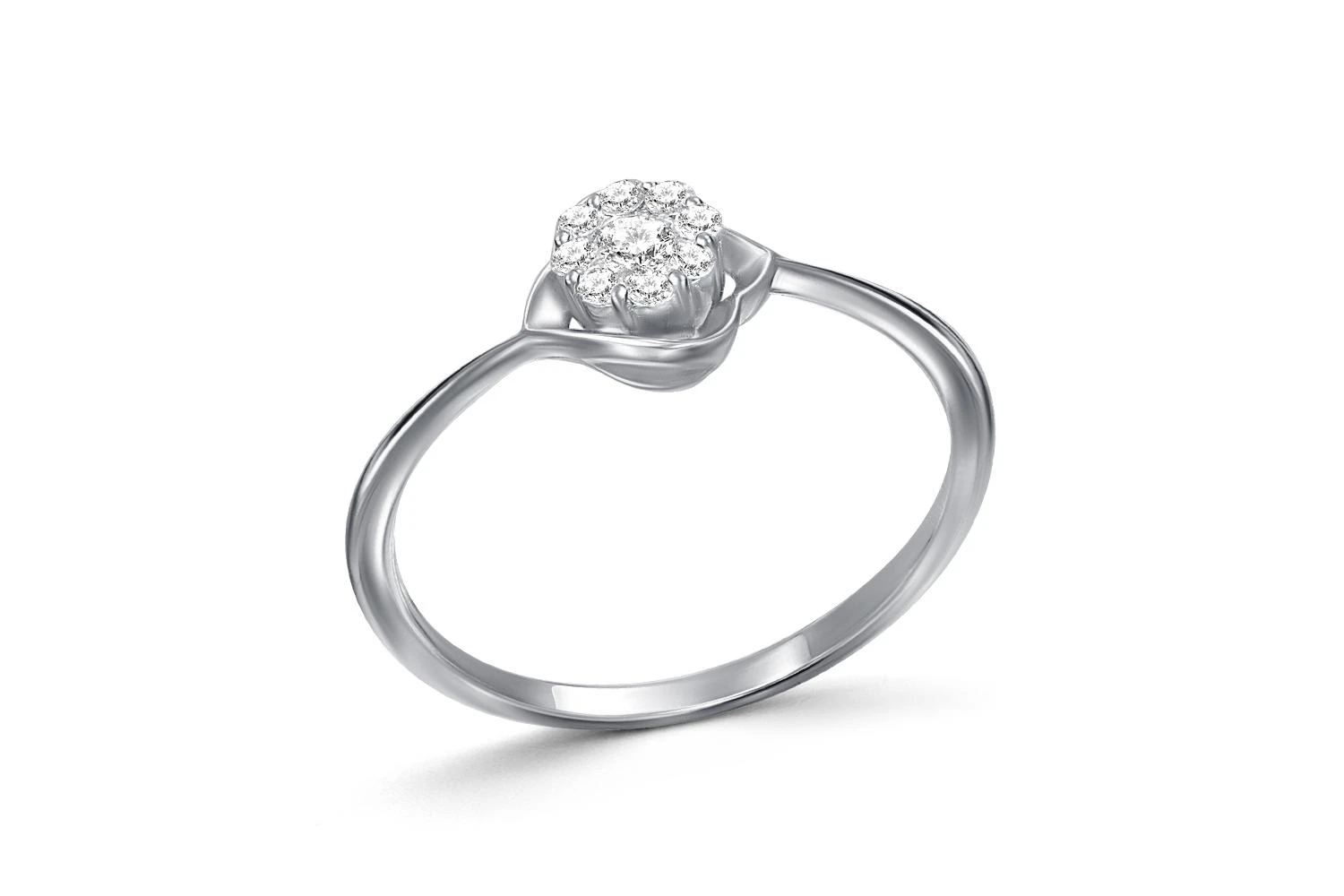 Кольцо Малинка из белого золота с 9 бриллиантами