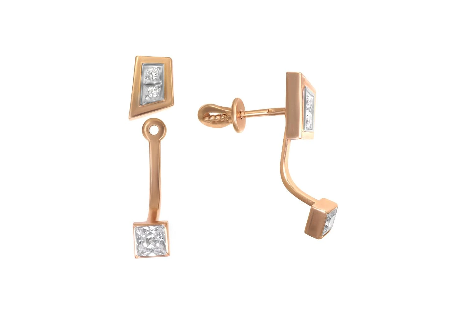 Серьги-пусеты из красного золота с 6 фианитами