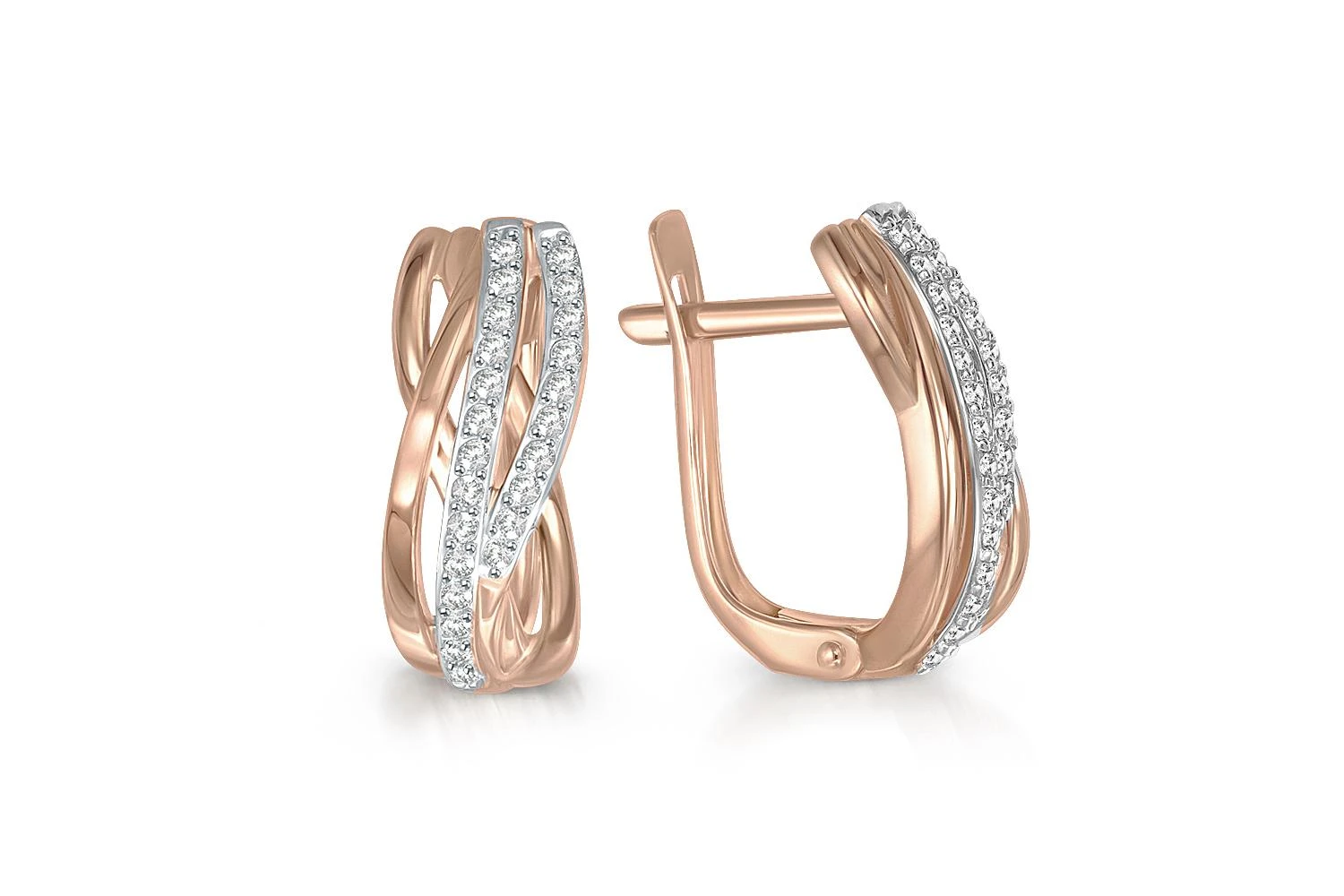 Серьги из красного золота с 48 фианитами