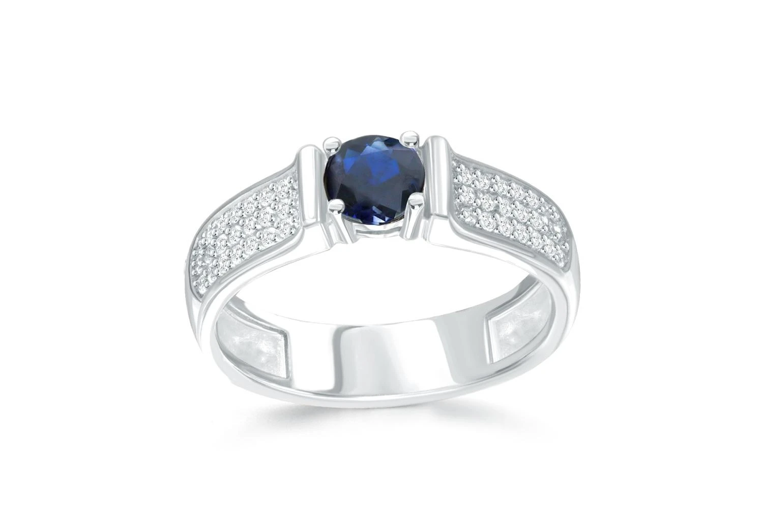 Кольцо из белого золота с сапфиром и 48 бриллиантами