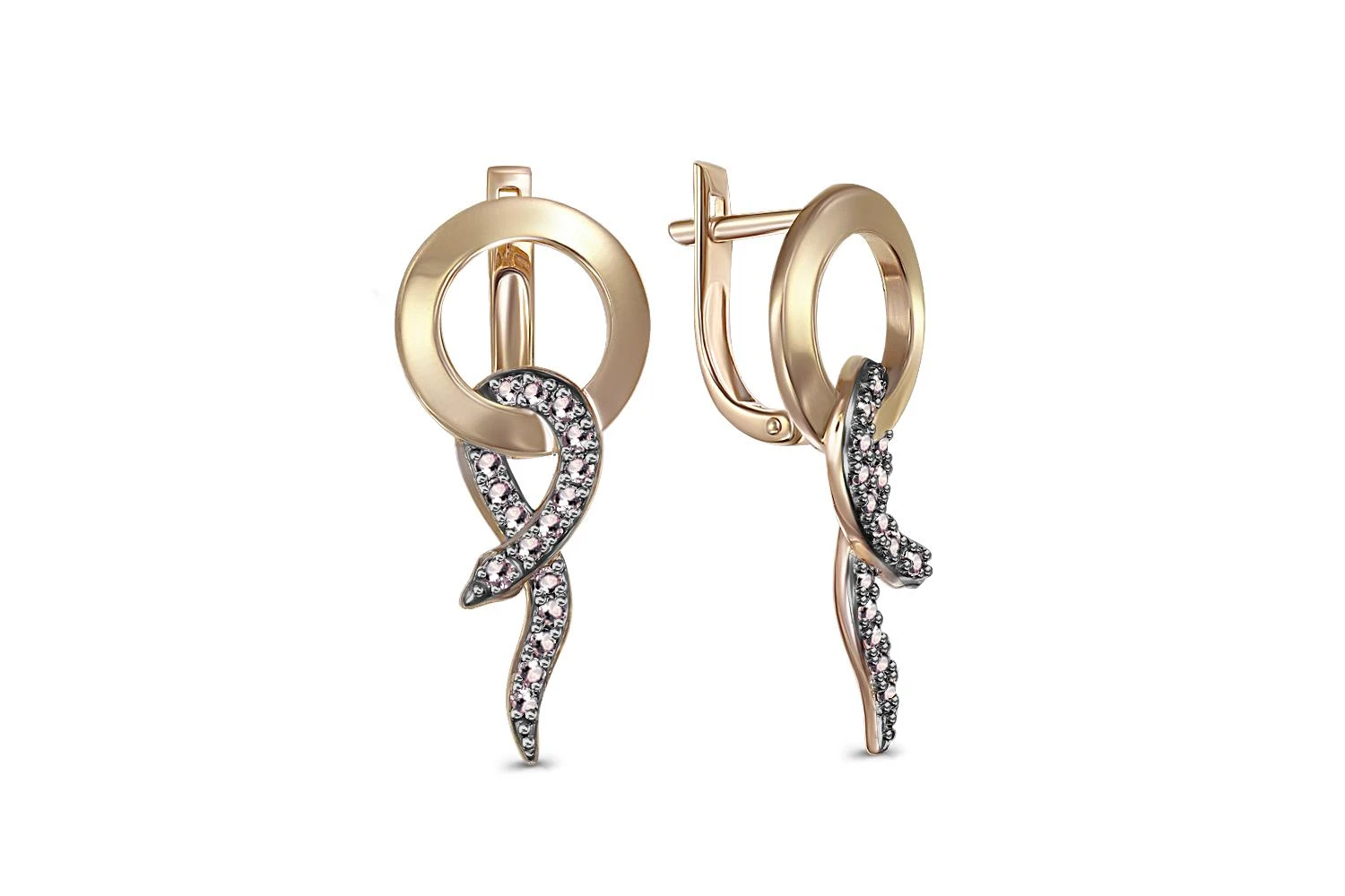 Серьги Змеи из жёлтого золота с 34 фианитами