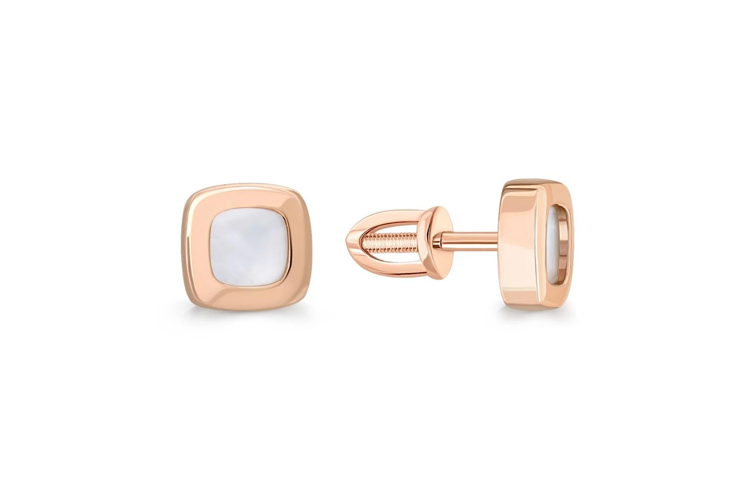 Серьги-пусеты из красного золота с перламутром