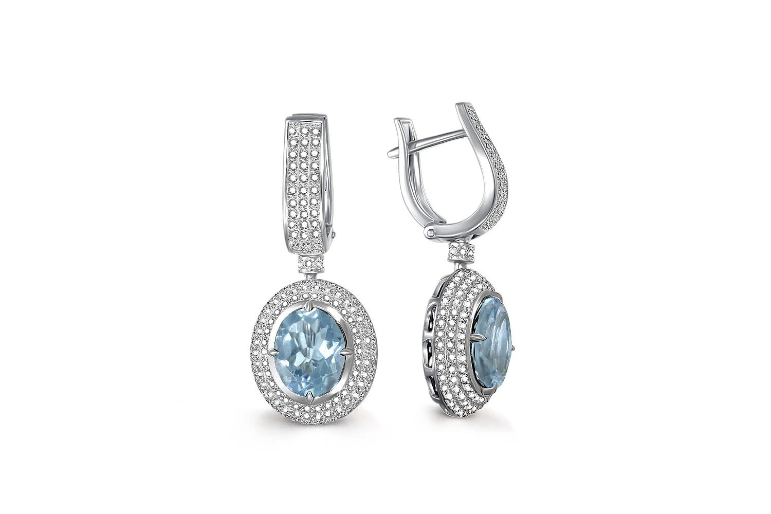 Серьги из белого золота с 2 топазами sky и 290 фианитами