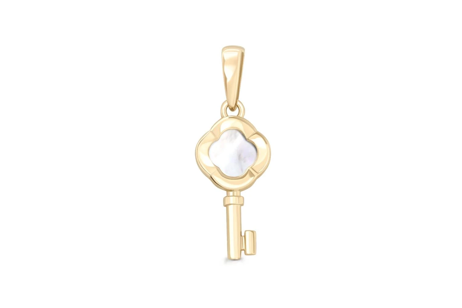 Подвеска Ключик из жёлтого золота с перламутром