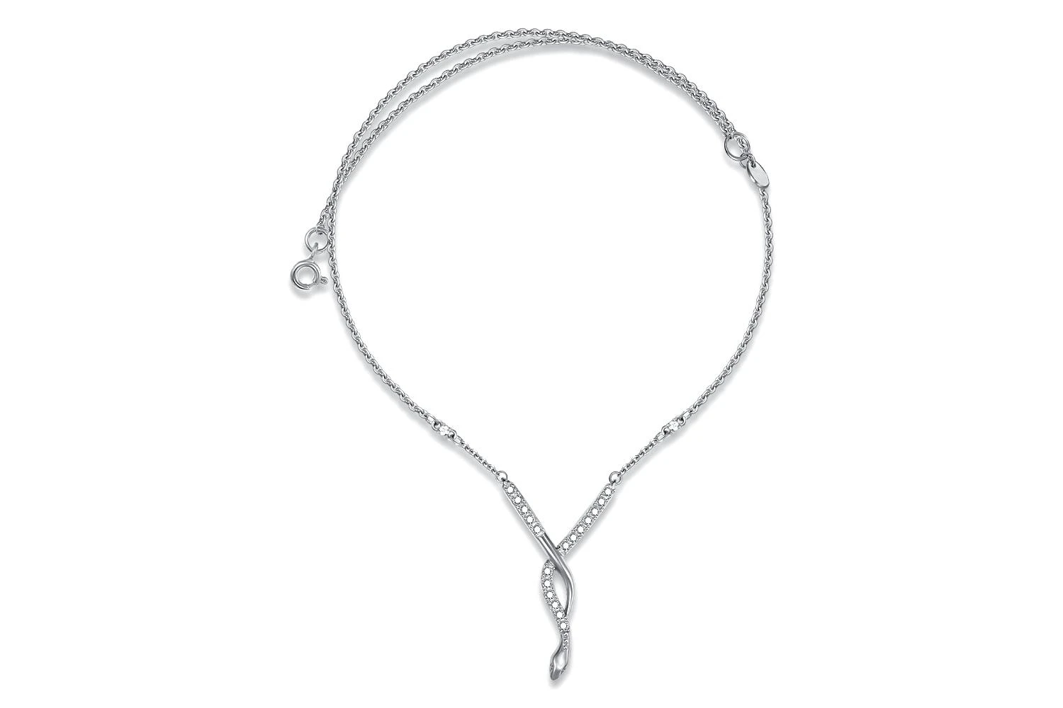 Колье Змея из белого золота с 20 фианитами