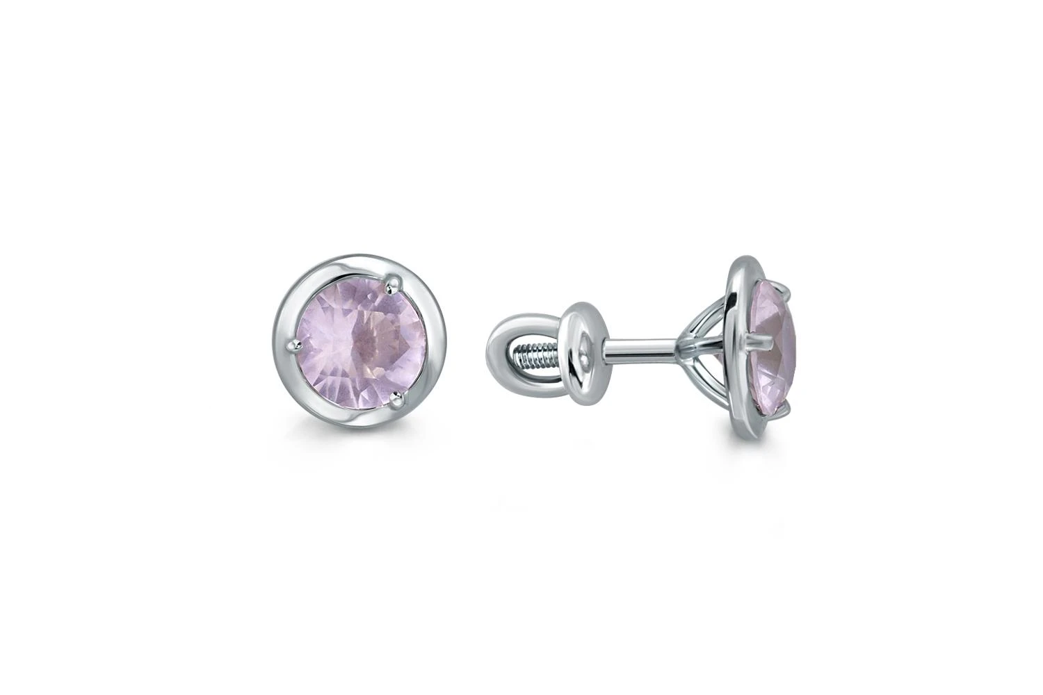 Серьги-пусеты из белого золота с 2 кварцами