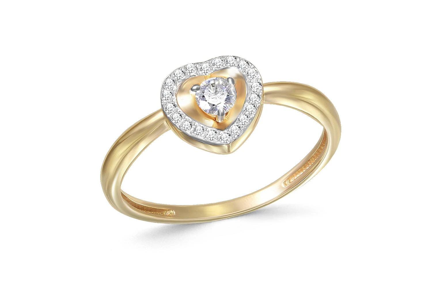 Кольцо Сердце из жёлтого золота с 21 фианитами