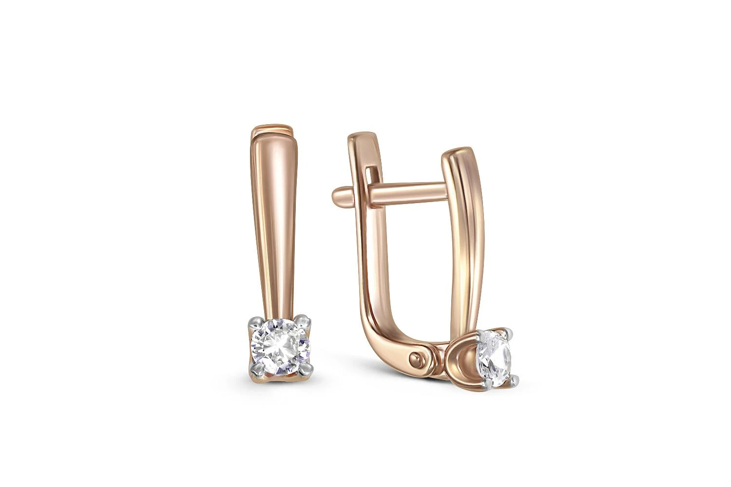 Серьги из красного золота с 2 фианитами