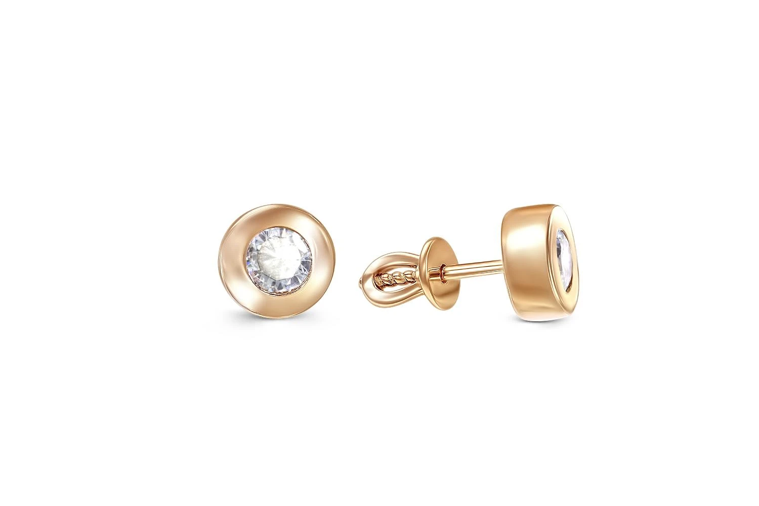 Серьги-пусеты из красного золота с 2 бриллиантами