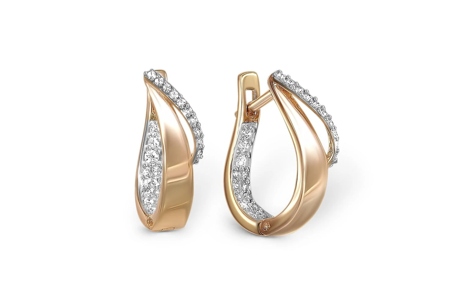 Серьги из красного золота с 46 фианитами