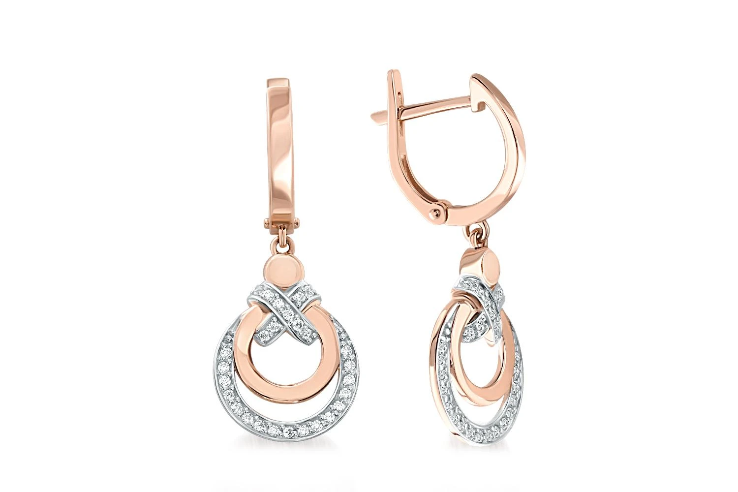 Серьги из красного золота с 54 фианитами