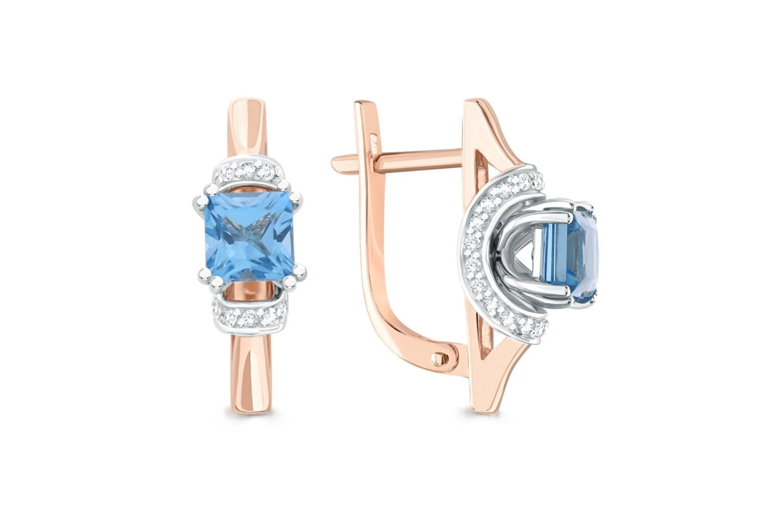 Серьги из красного золота с 2 топазами swiss и 44 фианитами