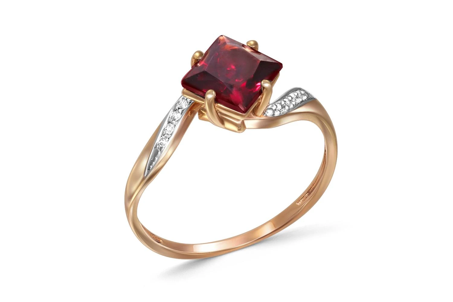 Кольцо из красного золота с гранатом и 8 фианитами