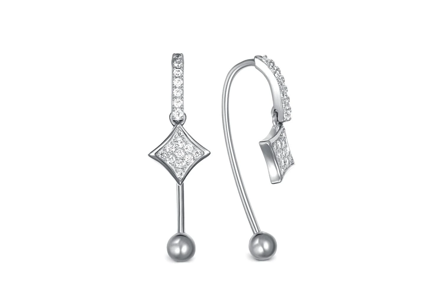 Серьги из белого золота с 36 фианитами