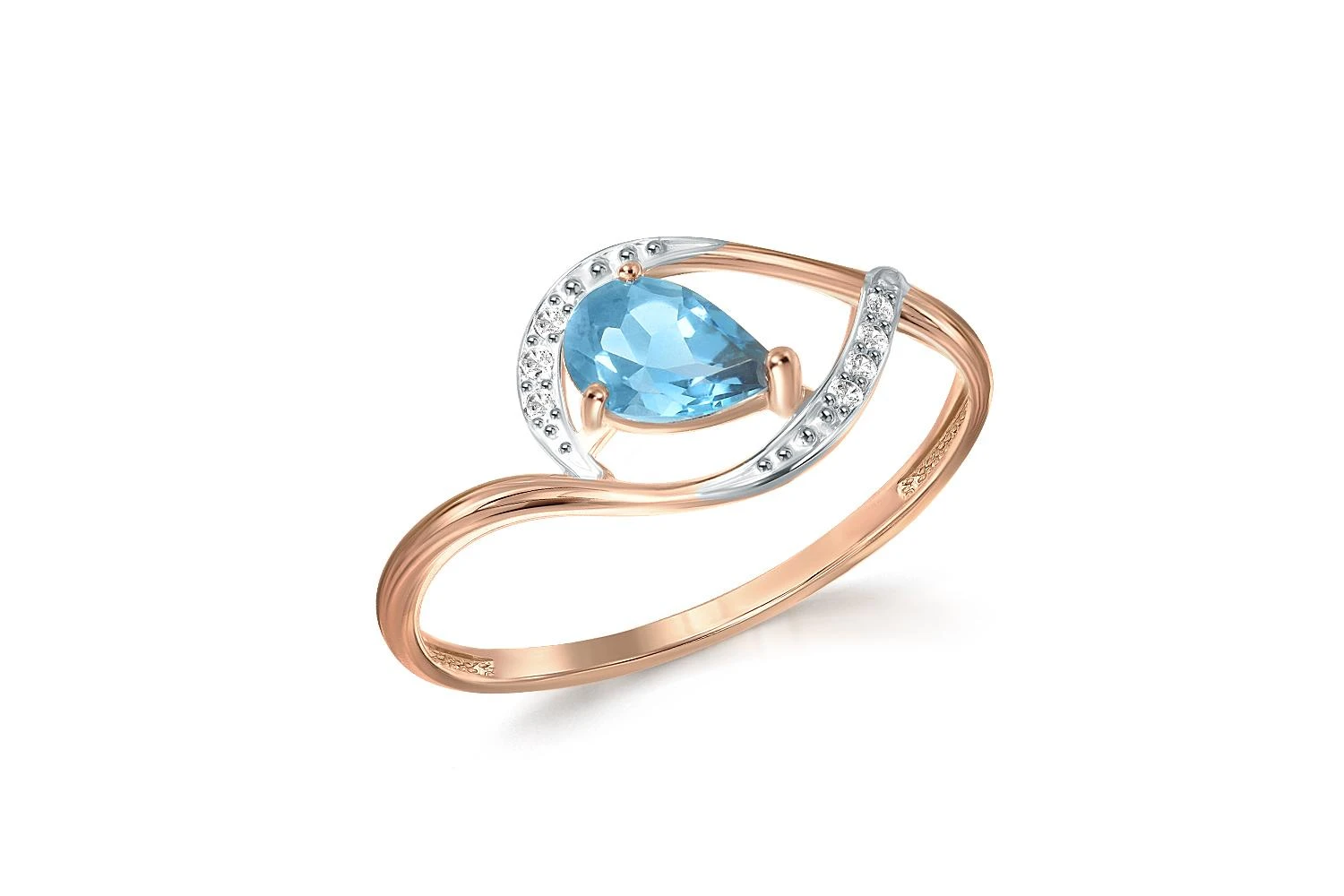 Кольцо из красного золота с топазом swiss и 7 фианитами