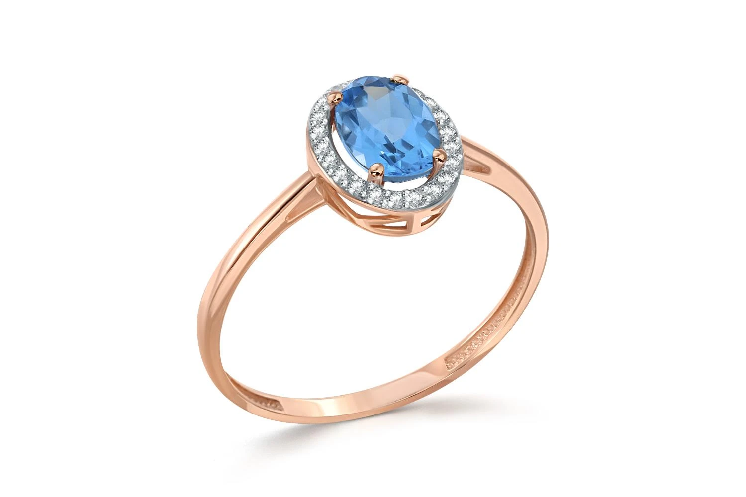 Кольцо из красного золота с топазом swiss и 22 фианитами