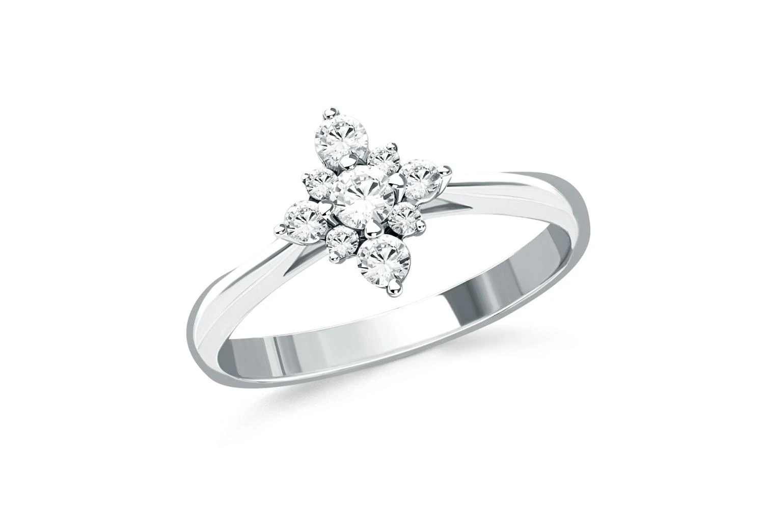 Кольцо из белого золота с 9 муассанитами