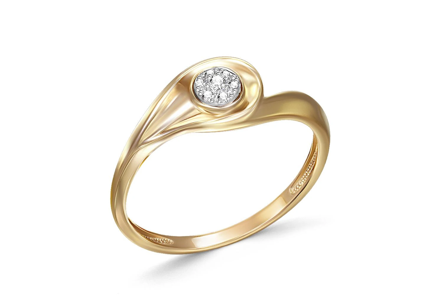 Кольцо Малинка из жёлтого золота с 7 бриллиантами