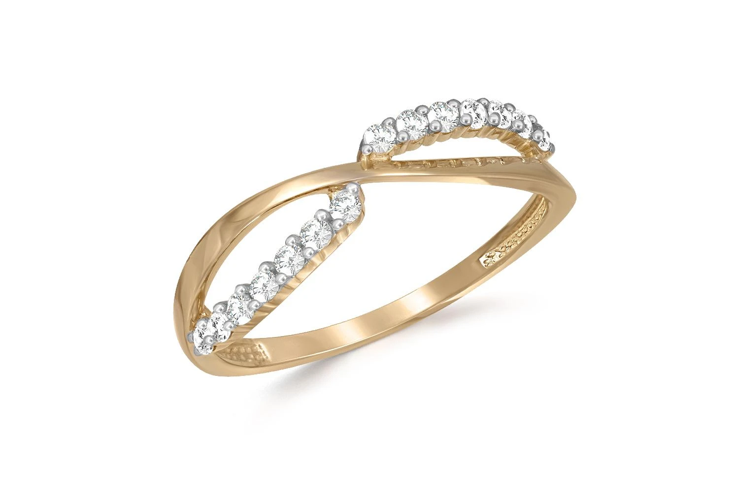 Кольцо из жёлтого золота с 14 фианитами