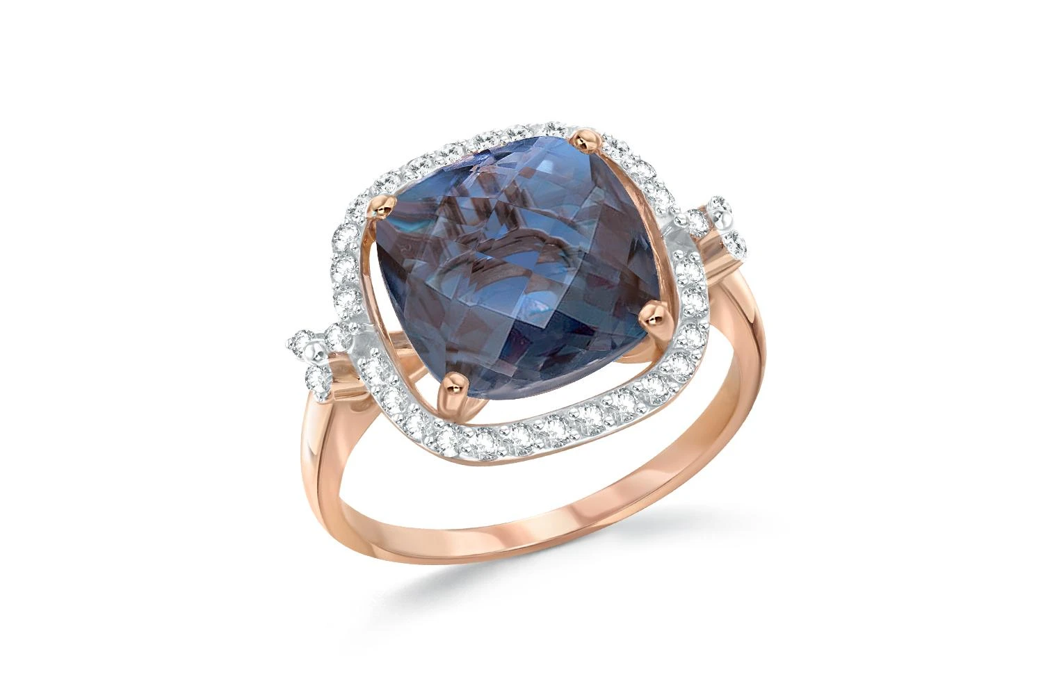 Кольцо из красного золота с александритом и 34 фианитами