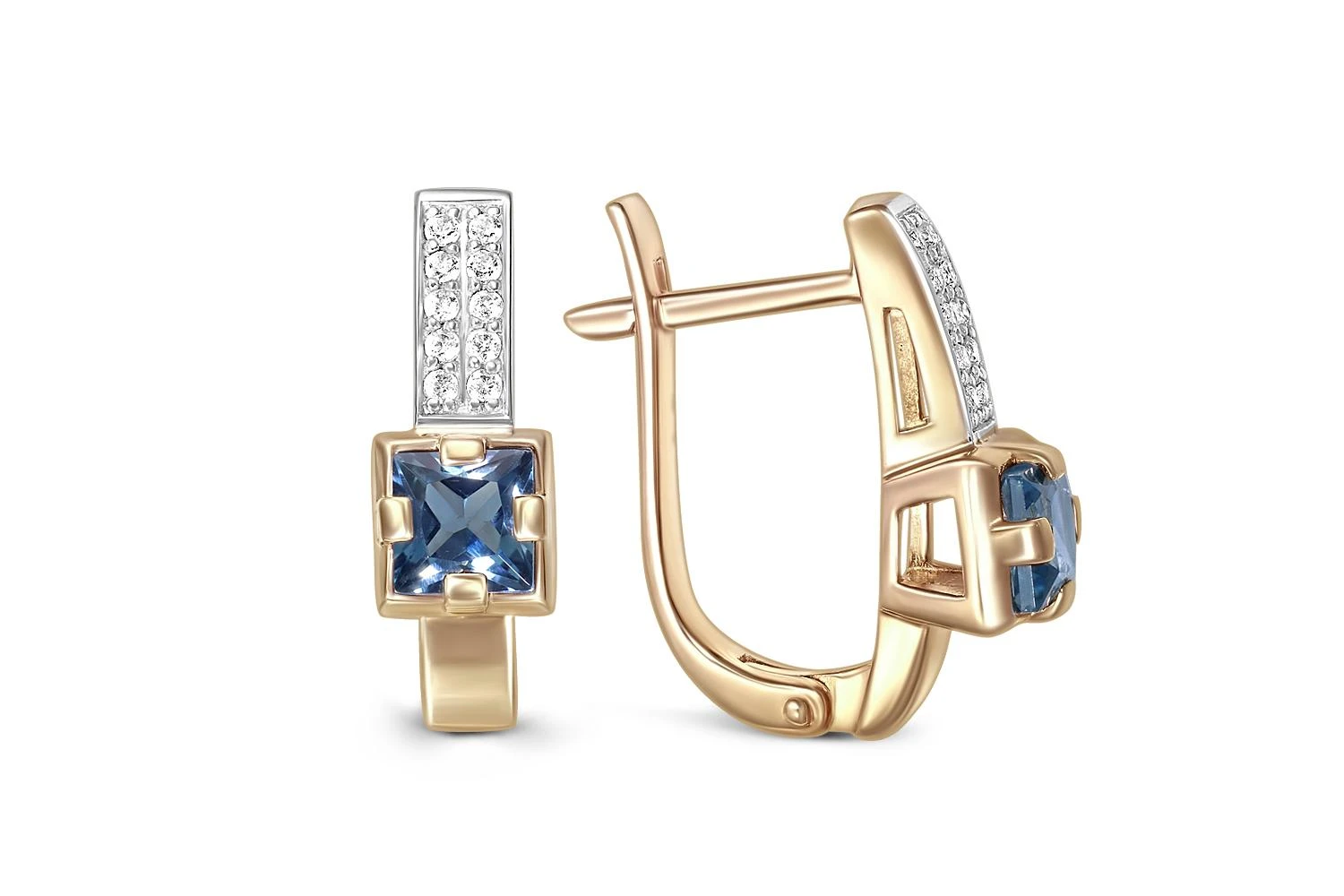 Серьги из жёлтого золота с 2 топазами лондон и 20 фианитами